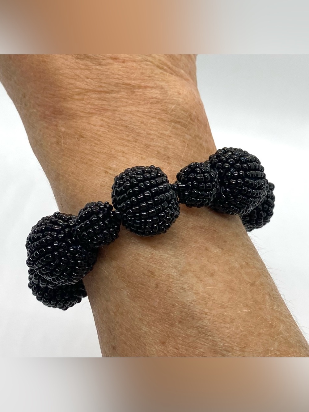 Vintage Black Beaded Bracelet Boho Y2K Whimsigoth Eclectic 90s Minimalistm - Picture 3 of 5